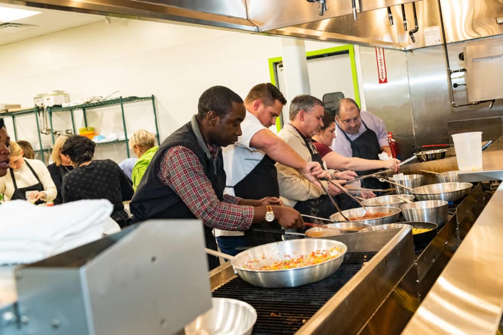 A Corporate Team Building event in our kitchen is designed to build familiarity, trust and collaboration among participants.